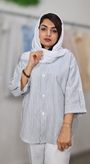 شومیز زنانه راه راه نگینی، جنس لینن ترکیبی،فری سایز